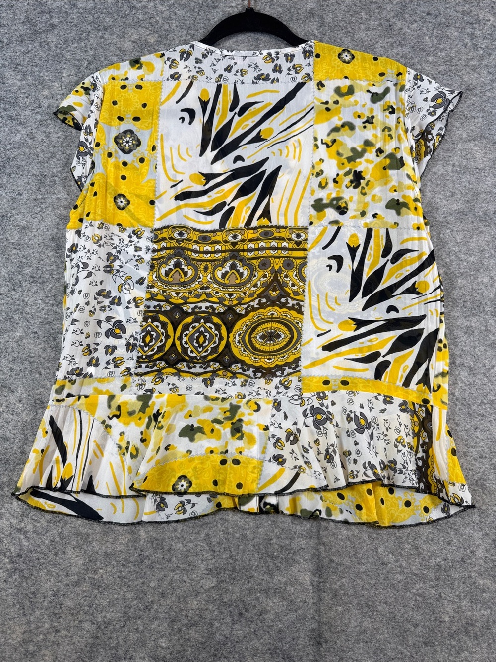 Violet & Claire Patchwork Print Y2K Blouse Yellow Black Small Boho Peplum Top - Picture 9 of 12